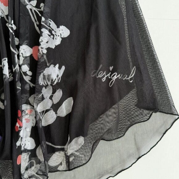 Desigual women's Top Sheer Embellished Rhinestones Floral Black Small - Picture 16 of 16